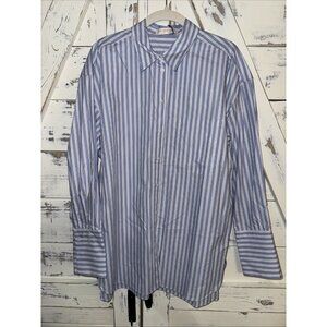 CAMILLE X MANGO Blue White Stripe Oversized Cotton Deep Cuff Shirt M UK8-10